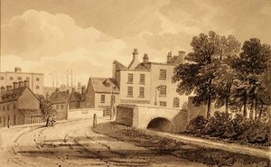 Uitzicht op de Mill Pond-brug, Bermondsey door John Chessell Buckler