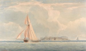 Boot Zeilt naar Links met Eiland op de Achtergrond door John Christian Schetky