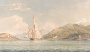 Boot die naar Links vaart met Bergen op de Achtergrond door John Christian Schetky