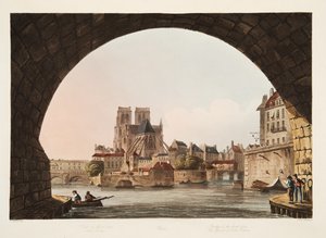 Brug van het Hotel Dieu en de kerk van Notre Dame, illustratie uit Versailles, Parijs en Saint Denis, uitgegeven 1805