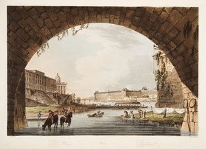 Het Louvre; de Munt; het College van de 4 Naties; de brug van Reünie, illustratie uit Versailles, Parijs en Saint Denis, uitgegeven 1805 door John Claude Nattes