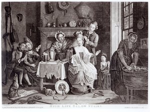 High Life Below Stairs, gegraveerd door Caldwell, gepubliceerd in 1772 door John Collet