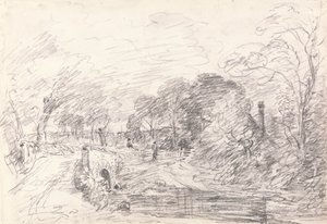 Een Brug bij Salisbury Court, Misschien Milford Bridge door John Constable