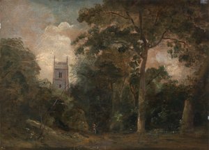 Een kerk in de bomen door John Constable