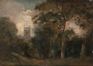 Een kerk in de bomen, ca. 1800