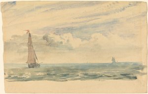 Een zeegezicht met twee zeilboten door John Constable