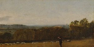 Een herder in een landschap kijkend over Dedham Vale richting Langham, ca. 1811 door John Constable