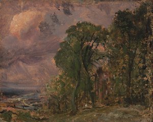 Een uitzicht op Hampstead met stormachtig weer door John Constable