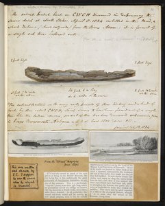 Oudheden: Tekening van oude Britse kano ontdekt (1824) in North Stoke door John Constable