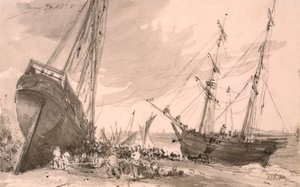 Kustscène van Brighton met twee schepen op de voorgrond, 30 mei 1828 door John Constable