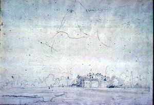 Huis met een rij bomen door John Constable