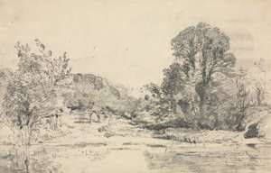 Landschap met bomen rond een vijver door John Constable