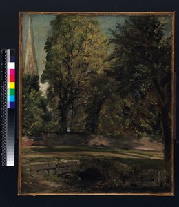 Salisbury Cathedral gezien boven de Close Wall door John Constable