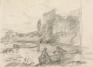 Twee Figuren bij een Rivier door John Constable