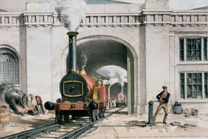 Ingang van het Locomotive Engine House, Camden Town, Londen, 1839 door John Cooke Bourne