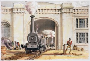 Ingang van het locomotiefhuis, Camden Town, Londen
