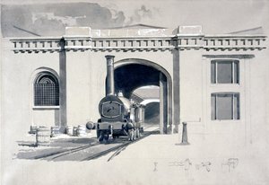 Locomotief Machinehuis, Camden Town, 1839 door John Cooke Bourne