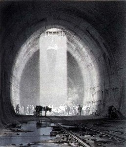 Werkende Schacht, Kilsby Tunnel, 8 juli 1837, gegraveerd door de kunstenaar door John Cooke Bourne