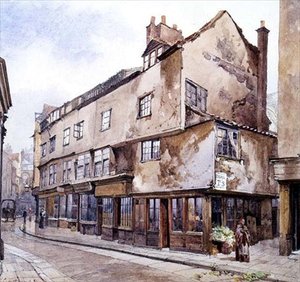 Cloth Fair, Smithfield, met bloemenverkoper, februari 1884