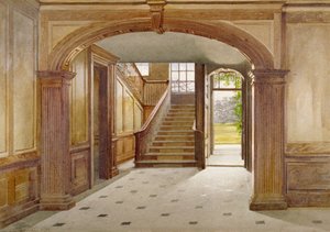 Interieurweergave van de trap in Fairfax House, High Street, Putney, Londen, 1887 door John Crowther