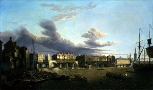 Uitzicht op de Oude London Bridge zoals het was in 1747 door John Dean Paul