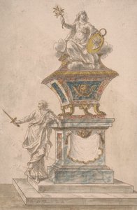 Monument: Vrede zittend op een urn, een man met getrokken zwaard staand op de basis van het monument