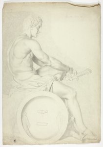 Na antiek beeldhouwwerk van zittende figuur met zwaard door John Downman