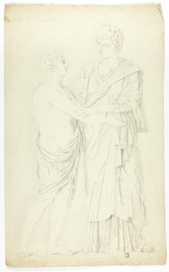 Oude sculptuur van staande vrouw en jongen door John Downman