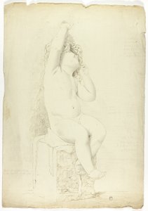 Oude Beeld van Zittende Putto die met Masker Speelt door John Downman
