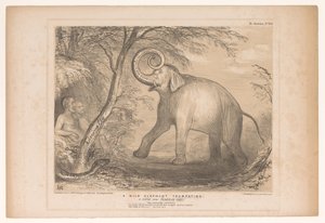Spotprent met Lord Ellenborough als een wilde olifant
