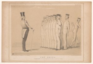 Spotprent met premier Peel als militaire instructeur door John Doyle