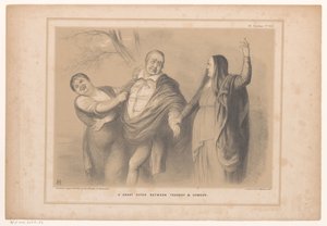 Spotprent met premier Peel tussen tragedie en komedie (title on object: A great actor between tragedy & comedy, series title: HB Sketches)