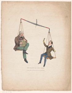 Weegschaal met de schrijvers Walter Scott en Thomas Moore