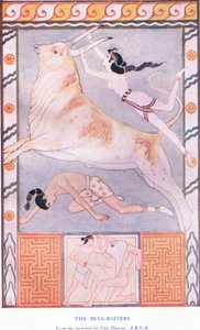 De stierenvechters, illustratie uit Myths of Crete and Pre-Hellenic Europe, uitgegeven door de Gresham Publishing Company Limited 1920s door John Duncan