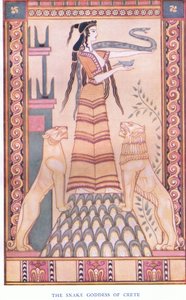 De slangenkoningin van Kreta, illustratie uit Myths of Crete and Pre-Hellenic Europe, uitgegeven door de Gresham Publishing Company Limited 1920s