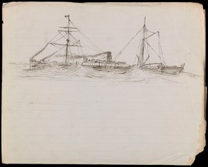 PAH1228; Schetsen van een slagschip en twee andere Royal Navy schepen