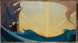 De Cutty Sark bij zonsondergang, begin 20e eeuw