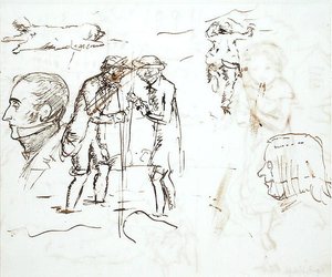 Een blad met studies van John Ruskin (1819-1900) en William Millais door John Everett Millais
