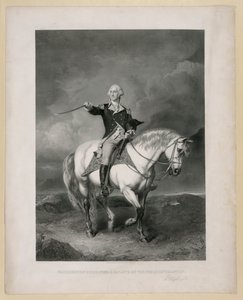 Washington ontvangt een saluut op het veld van Trenton / John Faed, R.S.A.; Wm. Holl. Gepubliceerd: New York : Kendall Bank Note Company, [Ca. 1860] door John Faed