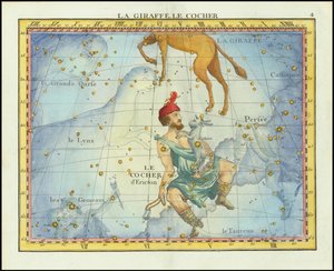 1776 sterrenkaart van de sterrenbeelden Camelopardal  Auriga en naburige sterrenbeelden, uit Fortin