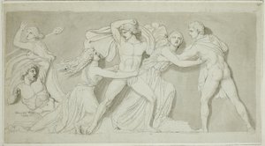 Amphion en Zethus bevrijden hun moeder Antiope van de woede van Dirce en Lycus door John Flaxman