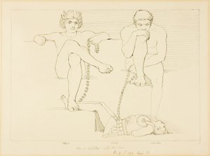 Othus en Ephialtes houden Ares gevangen door John Flaxman