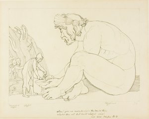 Polyphemus smeekt Odysseus om meer wijn door John Flaxman