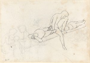 Zittende Man Geflankeerd door Twee Liggende Figuren; Groep Figuren in de Linker Onderhoek door John Flaxman