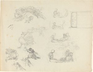 Studies van Kraaiende Haan en Liggende Figuren [recto en verso]