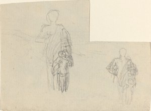 Twee studies van staande figuur en kind
