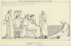 Ulysses op de Haard presenteert zichzelf aan Alcinous en Arete door John Flaxman