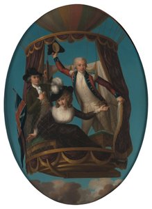 Kapitein Vincenzo Lunardi met zijn Assistent George Biggin, en Mevrouw Letitia Anne Sage, in een Luchtballon door John Francis Rigaud