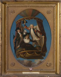 Kapitein Vincenzo Lunardi met zijn assistent George Biggin, en mevrouw Letitia Anne Sage, in een ballon door John Francis Rigaud