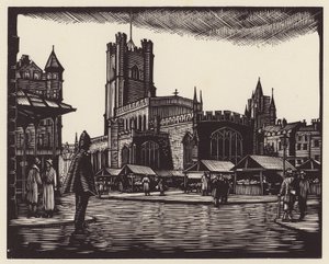 Cambridge: De markt (houtsnede) door John Frederick Greenwood